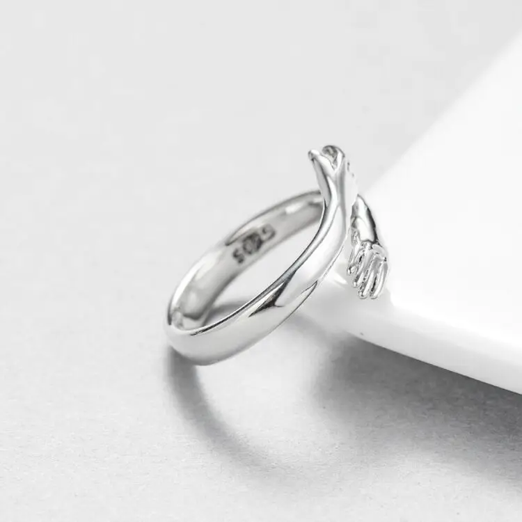 925 Sterling Silver Tongxin Hug Cross Open Resizable Ring Adjustable Lovely Hand Rings for Women Jewelry