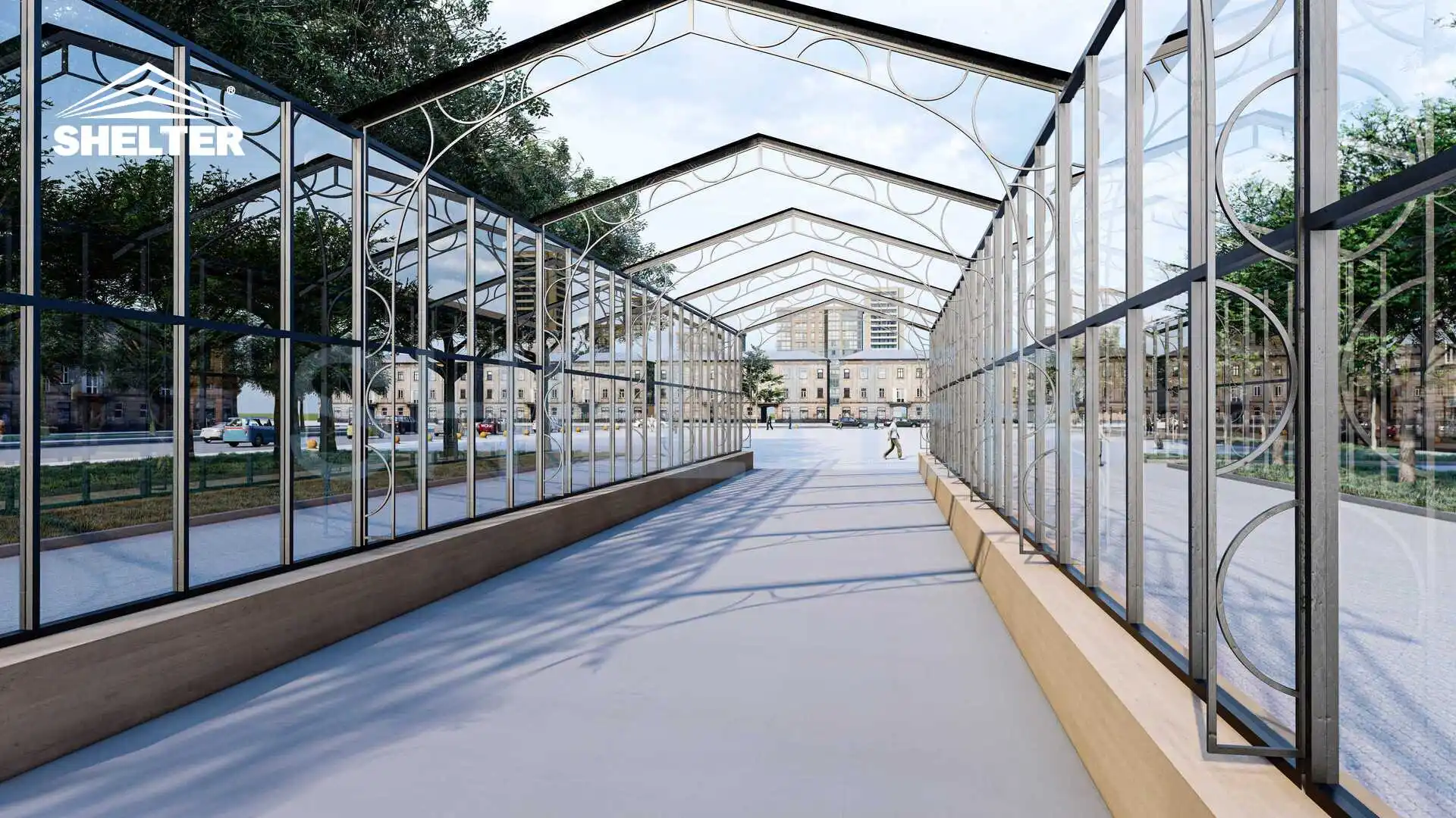 Commercial Atrium Tent with Glass Sides and Clear PVC Roof