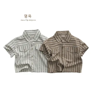 2025 Boys Striped Short-sleeved Shirt Summer New Girl Children's T-shirt Children's Cotton Top