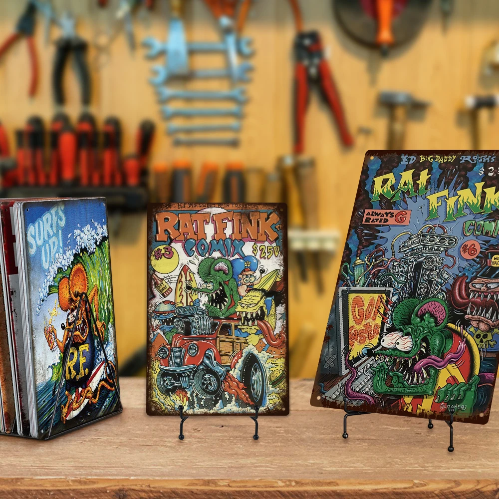Wholesale Vintage Rat Fink Metal Poster - Retro Garage Decor