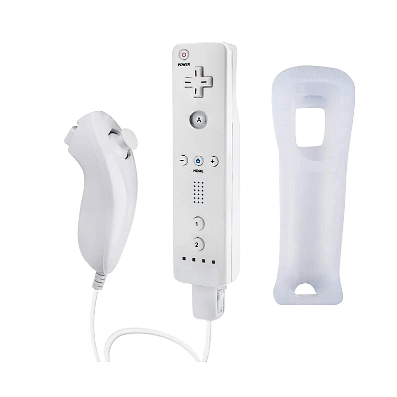Wii Wireless Remote Gamepad Controller for Nintend Wii and Wii U, with Silicone Case and Wrist Strap(No Motion Plus),White