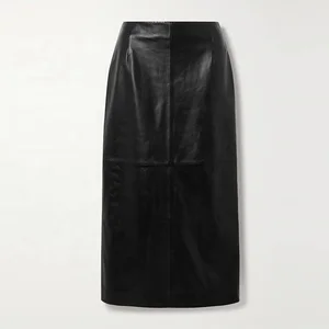Clothing Manufacturer Custom Spring Autumn Black High Waist Elegant Casual Women Leather Midi Skirt