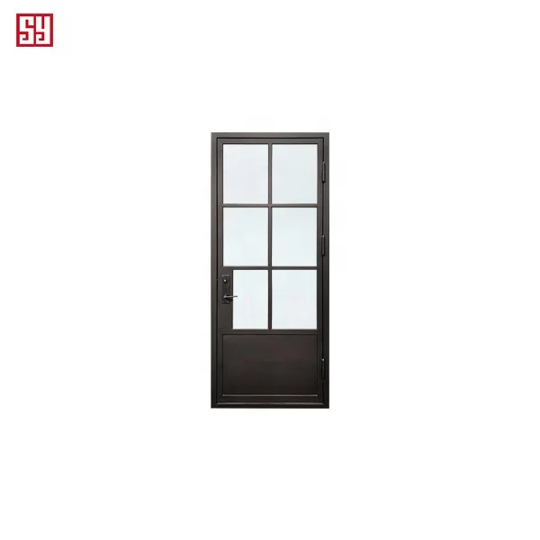 Customized Modern Luxury SY Entry Door Forged Glass Steel with Pivot Opening Matt Black Swing French Style Villa Interior Use manufacture