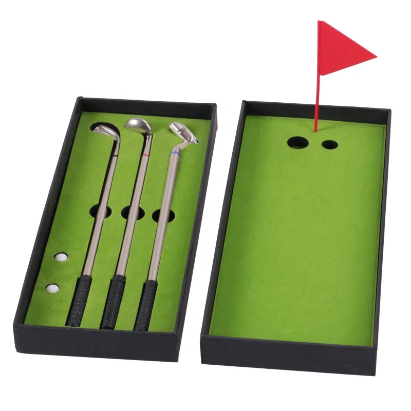 HOW TRUE Wholesale Mini Desktop Games Golf Pen Gifts Box 3 Colour Golf Club Pen Gifts Set for Office Gadgets Desk Decor