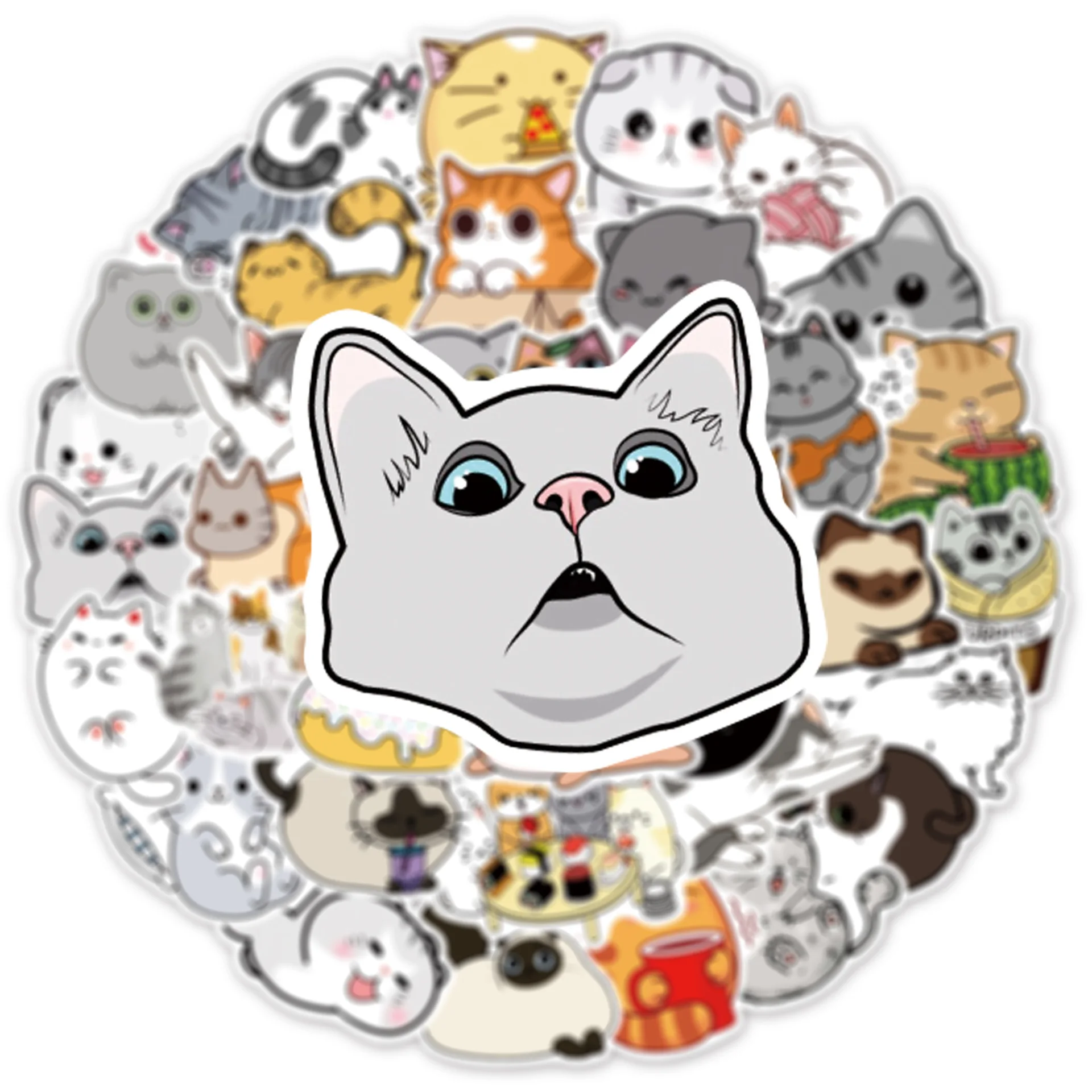 Funny Kawaii Cat Stickers - 50 Pcs Waterproof Vinyl for Laptops, Phones ...
