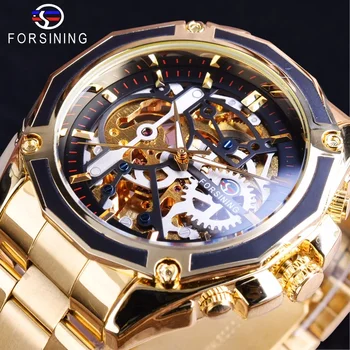 Forsining 2017 New Collection Transparent Case Golden Stainless Steel Luxury Design Men Watch Top Brand Automatic