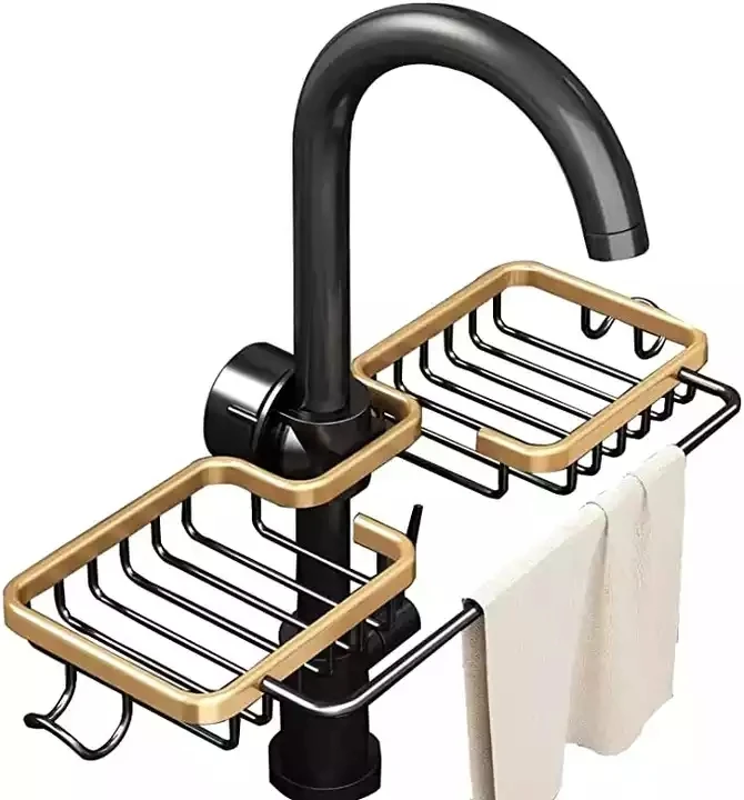 Kitchen Storage Rack Faucet Shelf Black Gold Sponge/scrubber Holder Drain  Basket Sink Organizer
