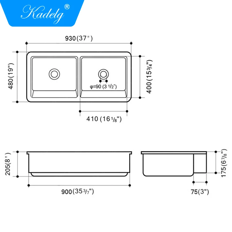 CUPC double bowl drop-in mounting White Apron Front Ceramic Kitchen SInk