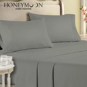 Light Grey Embroidery Sheet Set Deep Pockets Wholesale Bedsheets Bedding SheetSet