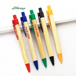 2026 High Quality Custom Logo Bamboo Pens Eco-Friendly Plastic Ballpoint Gift Personalized Promotional Wood Ballpoint Pen