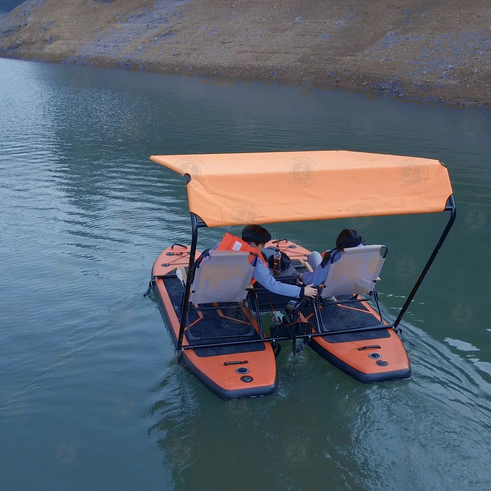 Aquatic Adventure Water Float Inflatable Fishing Boat 2 Person Paddleboards with Motor Canopy and Lounge Seat