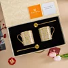 Bone china gold mosaic cups + spoons-rice color gift box