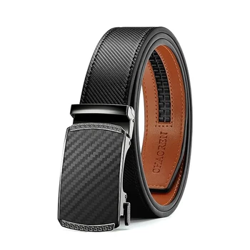 Men's Charm Fashion Leather Ratchet Belt Automatic Buckle Cowhide Micro Adjustable Belt Fit Everywhere (35mm)Popular Accessories