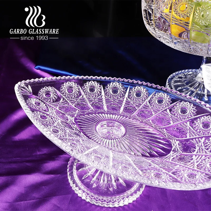 Middle East Style Luxurious Glass Fruit Plate with Stem Sunflower
