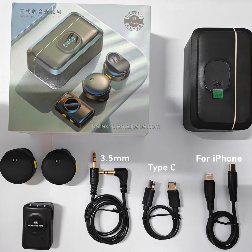 2Mic Wireless Microphone Camera Phone 3 in 1 Vlog Interview Live Stream Wireless Microphone Coin Lapel Clip Lavalier Microphone