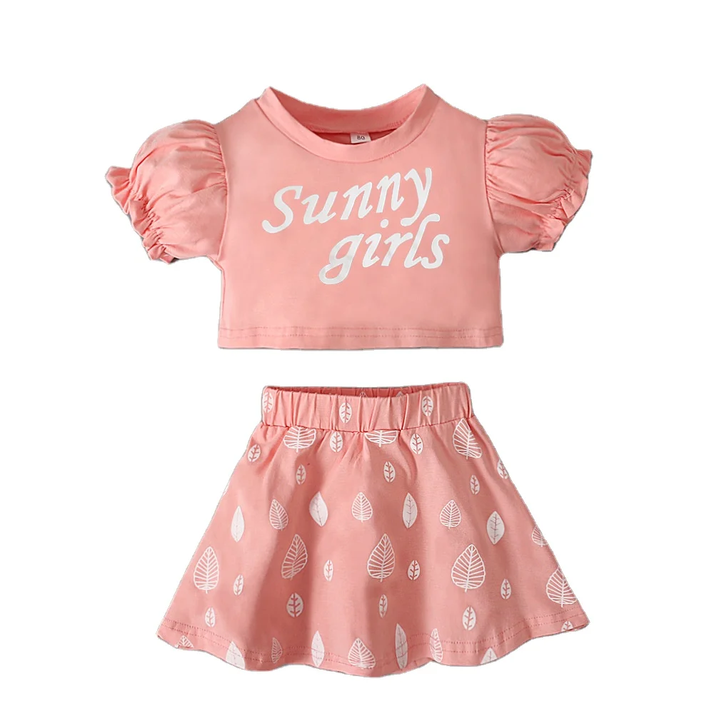 1-5Y Summer Little Sweet Kids Clothes Sets Letter Printed Ruffles