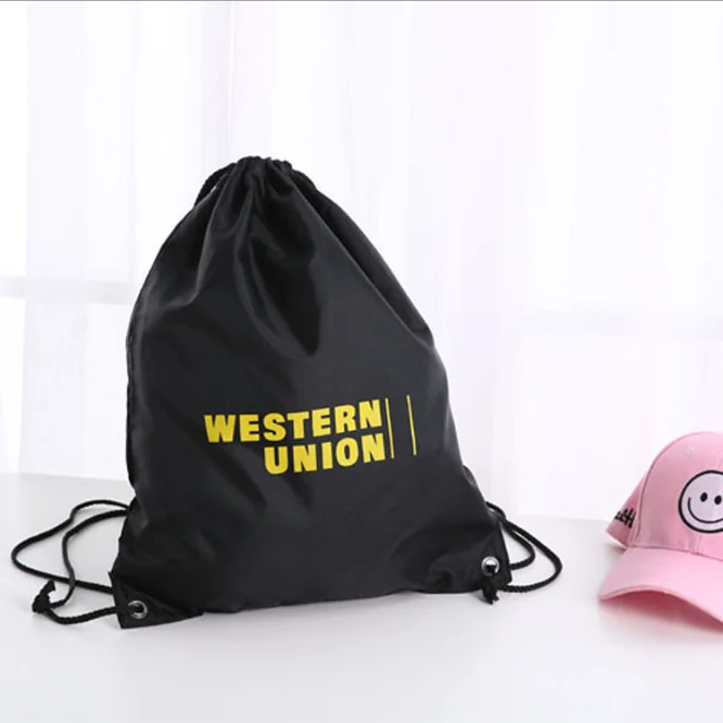 Custom Polyester Drawstring Backpack Traveling Sport Fabric String Bag with Printing Logo