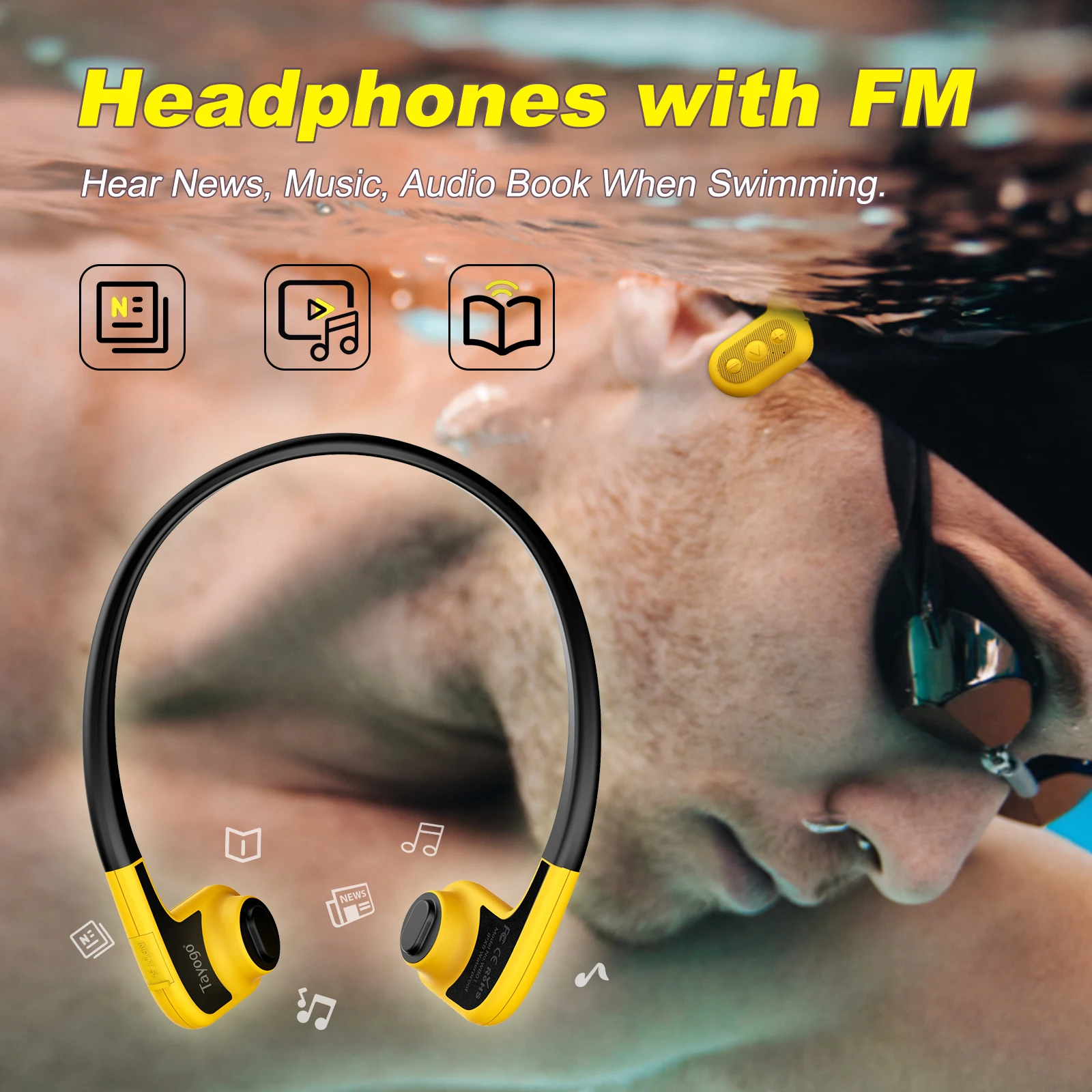 Swimming Bone Conduction Headphone,Tayogo Ipx8 8gb Waterpoof Mp3 Player