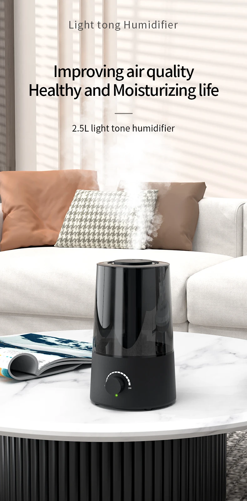 2.5liters Of Large Capacity Humidifiers For Home Large Room,Cool Mist Humidfiers With Knob