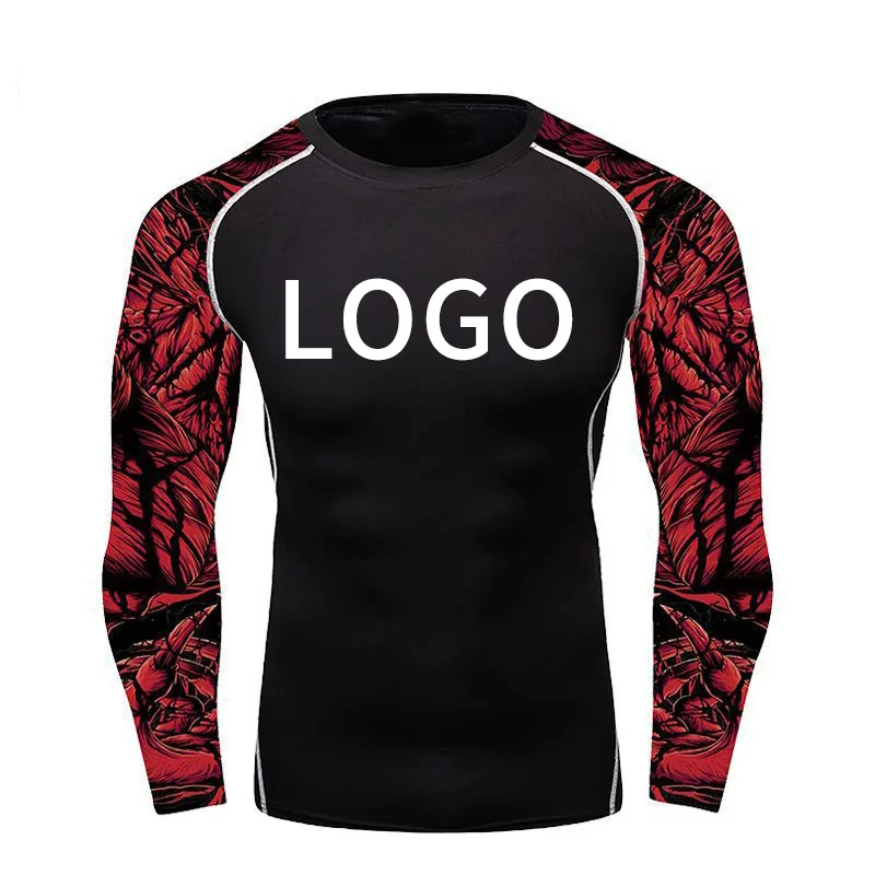 Одежда с цифровым принтом под заказ ODM/OEM Mma Bjj Rashguard мужская спортивная футболка длинным рукавом компрессионные шорты