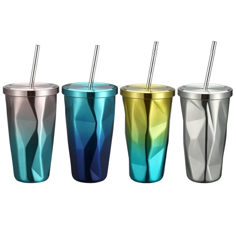 GZYSL RTS Custom 16OZ Color Changing Irregular Diamond Double Wall Insulated Stainless Steel Tumblers With Straw