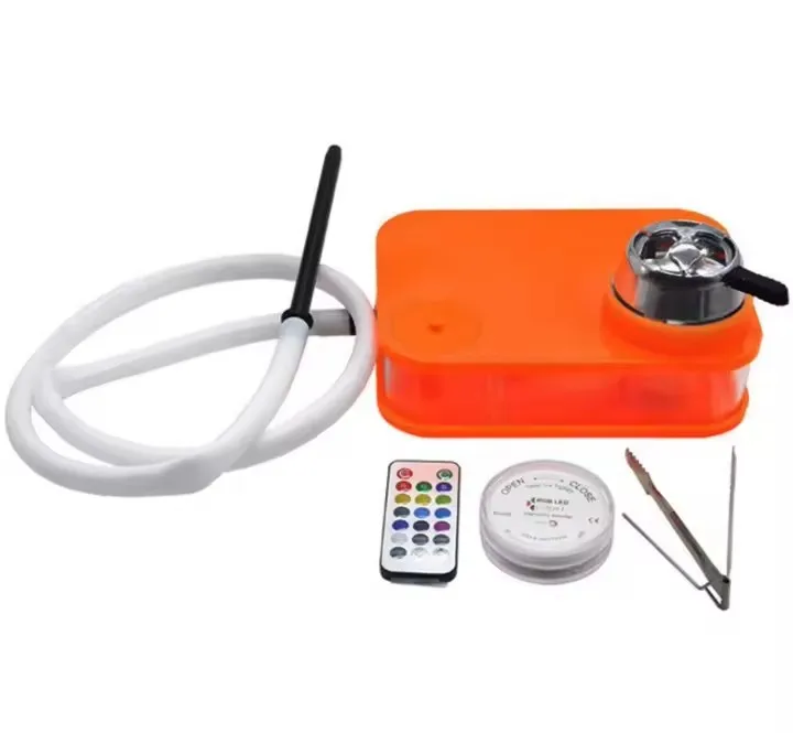 New LED Complete Set Chicha Cachimba Kit Luminous Nargile Acrylic Hookah Portable Square Book Shisha with Leather Hose