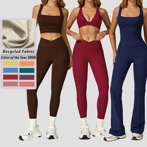 Triangular Cyoga Bra Women Legging 2pcs Workout Gym Fitness Activewear Tummy Control Flare Bottoms Breathable Female Pilates Set