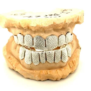 Hip Hop Custom Teeth Grillz with VVS Diamond Moissanite Silver Iced Out Jewelry