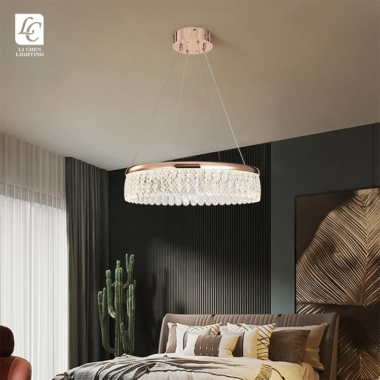 P0057 Modern Indoor Decoration Gold Chandelier Living Room Dining Room Acrylic LED Pendant Light
