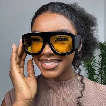 ★HANGLE EYEWEAR★ Geek Chic Square SUN Black Yellow Haqptul Oversized Trendy Square Aviator Sunglasses for Women