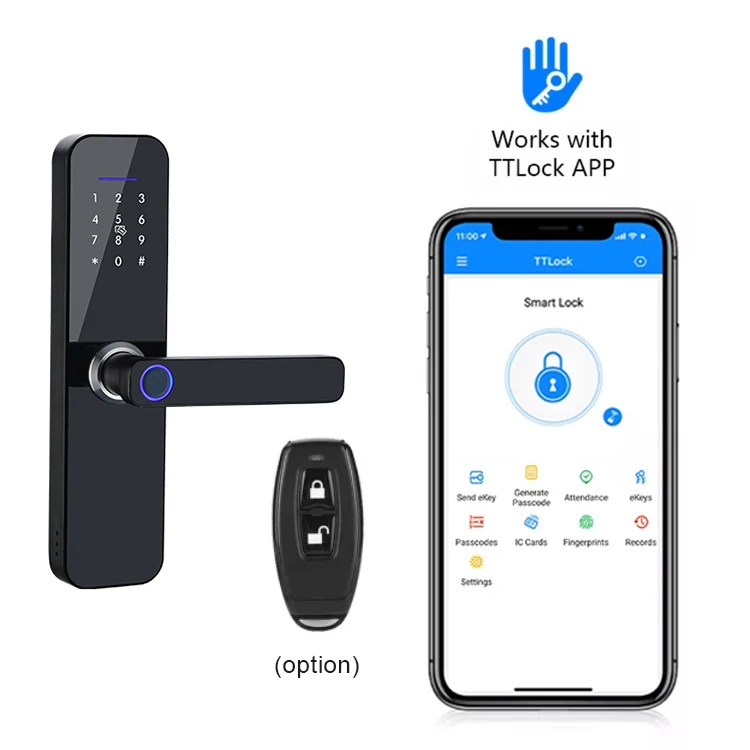 Smart Home Tuya TTLock WiFi Remote Keyless Entry Fingerprint Biometric Intelligent Door Handle Lock for Airbnb Office Bedroom