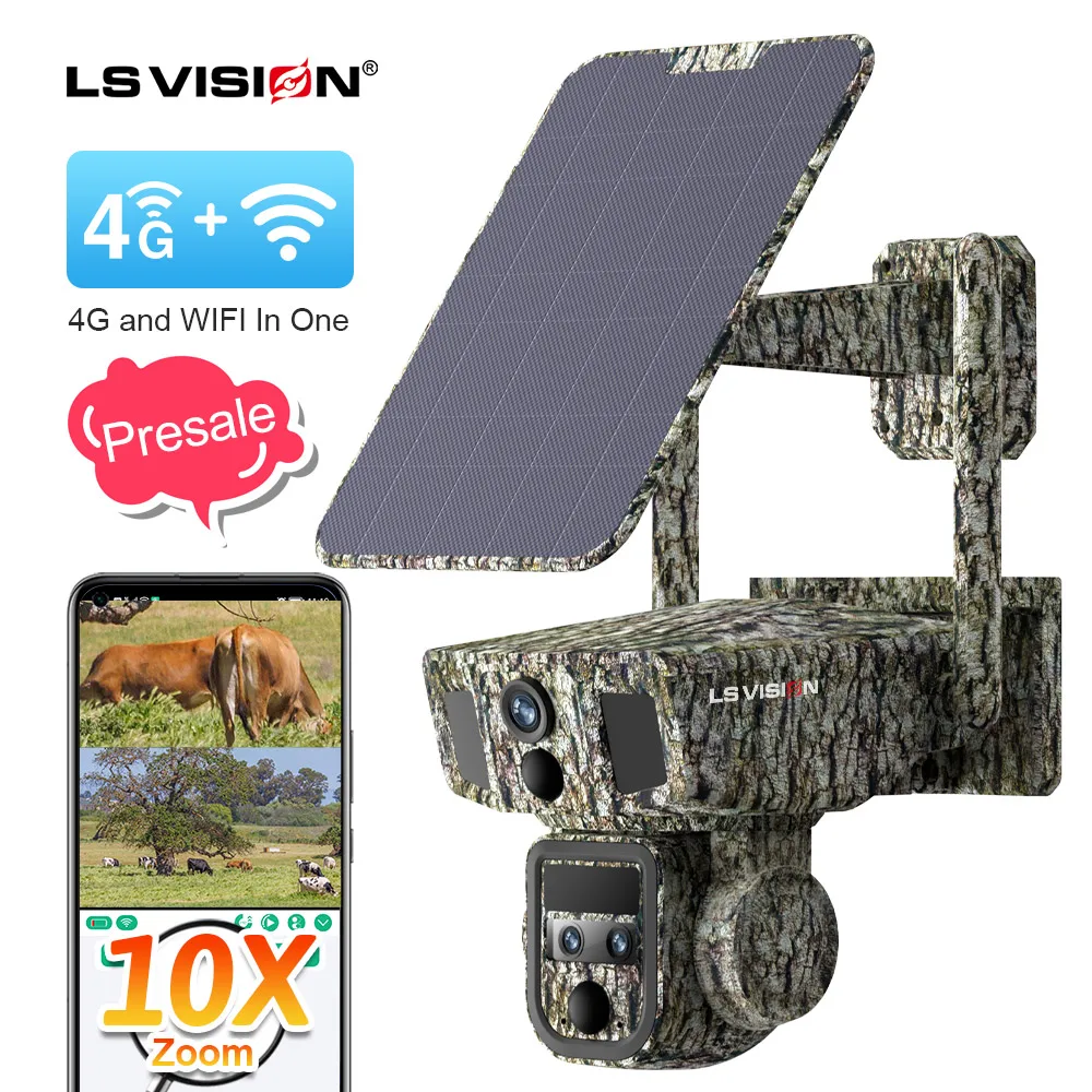 LS VISION Marvelous Series Dual Lens 10X Optical Zoom Dual Network Camouflage Exclusive Appearance CCTV Solar Camera