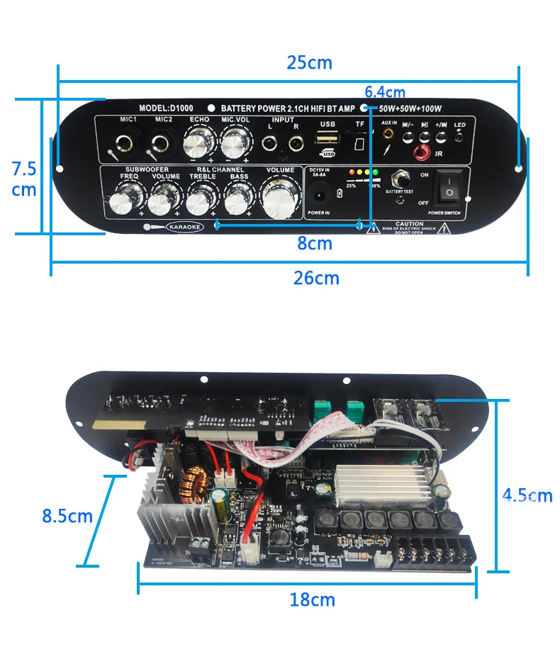 2.0 Channel 50W*2 Rechargeable Trolley Audio Power Amplifier 12V PCB Board for Car Subwoofer Stereo Receivers Amplifiers Product