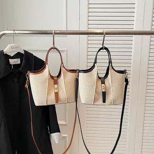 Stylish 2 in 1 Set Canvas Tote Bags Women's Basket Bag Large Capacity Shoulder Bag