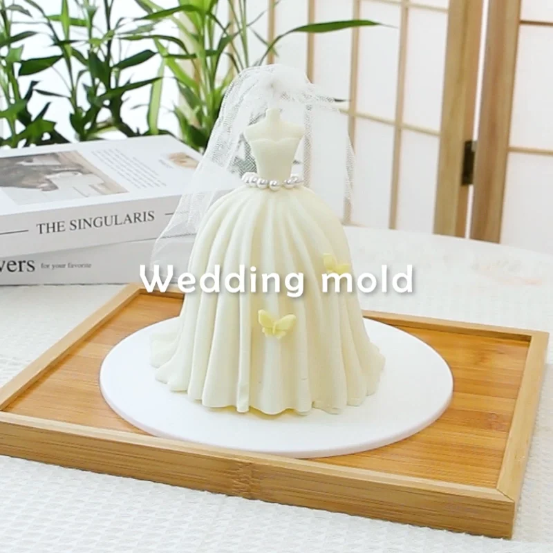 3d Wedding Dress Shape Silicone Candle Mold For Baking Molds Silicone