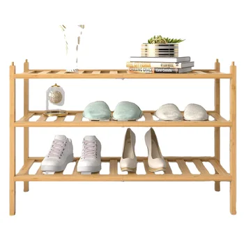 Sapateira GREAT 3 Tier Shoe shelf Custom Modern Bamboo Stackable Storage Organizer Wooden Foldable Shoe Rack For Entryway