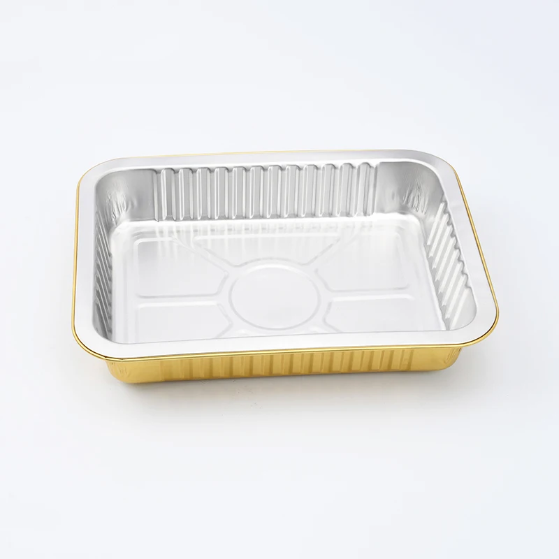 Smooth Wall Gold Disposable Tin Foil Packaging Tray Fast Food