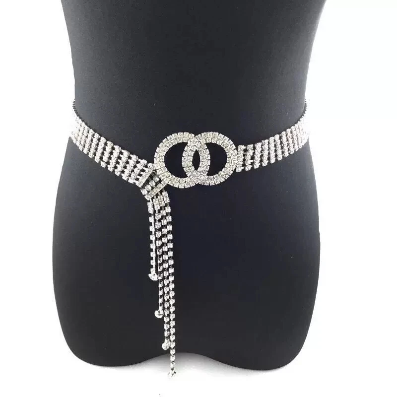 fashion gold waist chain belt  buckles women metal diamond rhinestone belt for dress