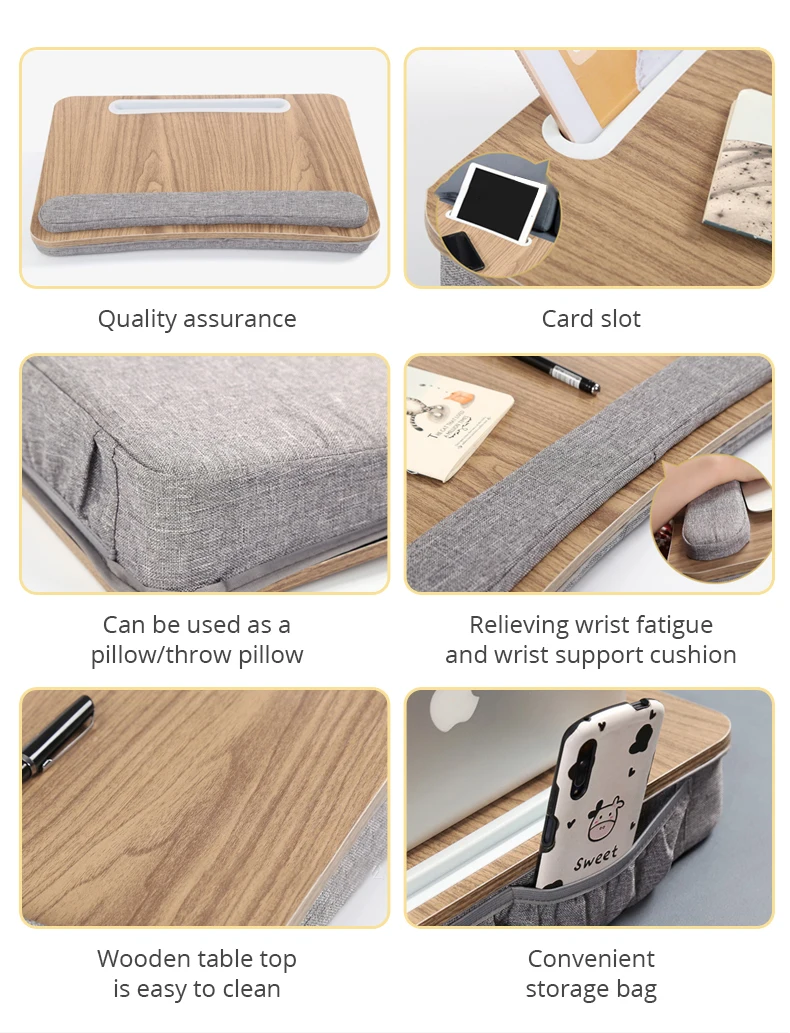 Laptop Pad Pillow Stand Gray Lapdesk Tray With Pillow Cushion For Lap