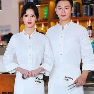 Catering Chef Work Clothes Large Size Men's Kitchen Uniforms Short-Sleeved Printed Embroidered Logo Cooking Bartending Hotels
