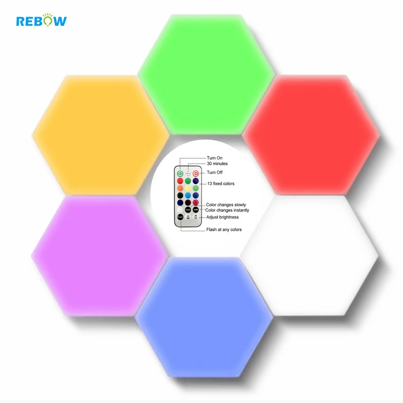 Rebow Прямая поставка в скандинавском стиле современный минималистичный Магнитный RGB дистанционный сенсорный Ночной сотовый светодиодный шестигранный настенный светильник