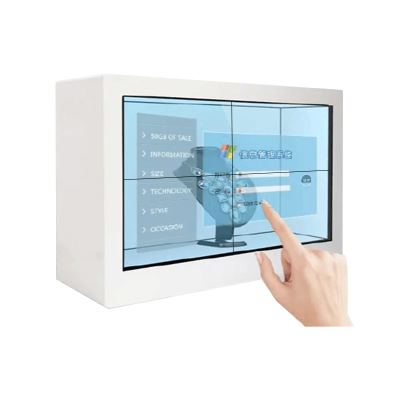 Anpassbarer transparenter LCD-Bildschirm von 15,6 bis 86 Zoll, Schaufenstertür, Frontfenster-Display, HD-Mi-Anschluss, unterstützt Android/Windows-Betriebssystem