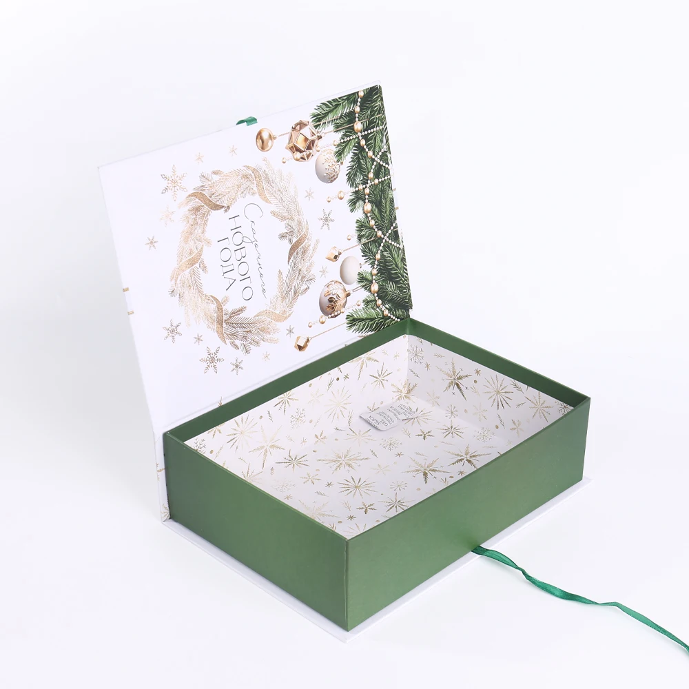 Customizable Book-Style Christmas Paper Gift Box Full-Color Printing & Matte Film Gold-Embossed Festive Packaging