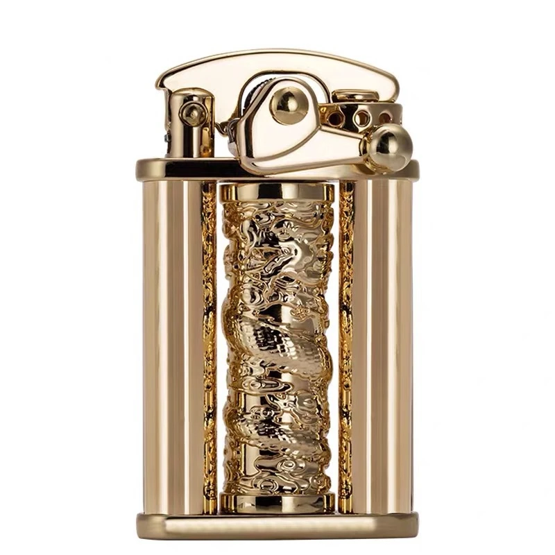 Rotating Dragon Column Rocker Kerosene Cigarette Lighter Metal Oil Lighter Stylish