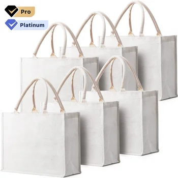 Eco Friendly Custom Logo Burlap Foldable Reusable Tote White Jute Bags Reusable Jute Shopping Bags
