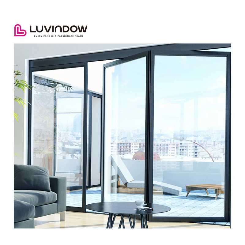 Modern Design Multi-Panel Tempered Glass Folding Door Powder Coated Aluminum Patio Sliding Door Soundproof Thermal Break Feature