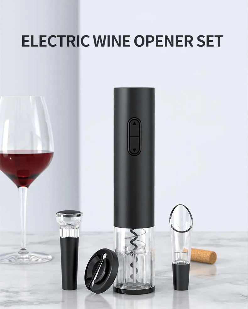 4-Piece Electric Wine Bottle Opener Set Customizable Plastic 4-in-1 Kitchen Wine Opener and Corkscrew