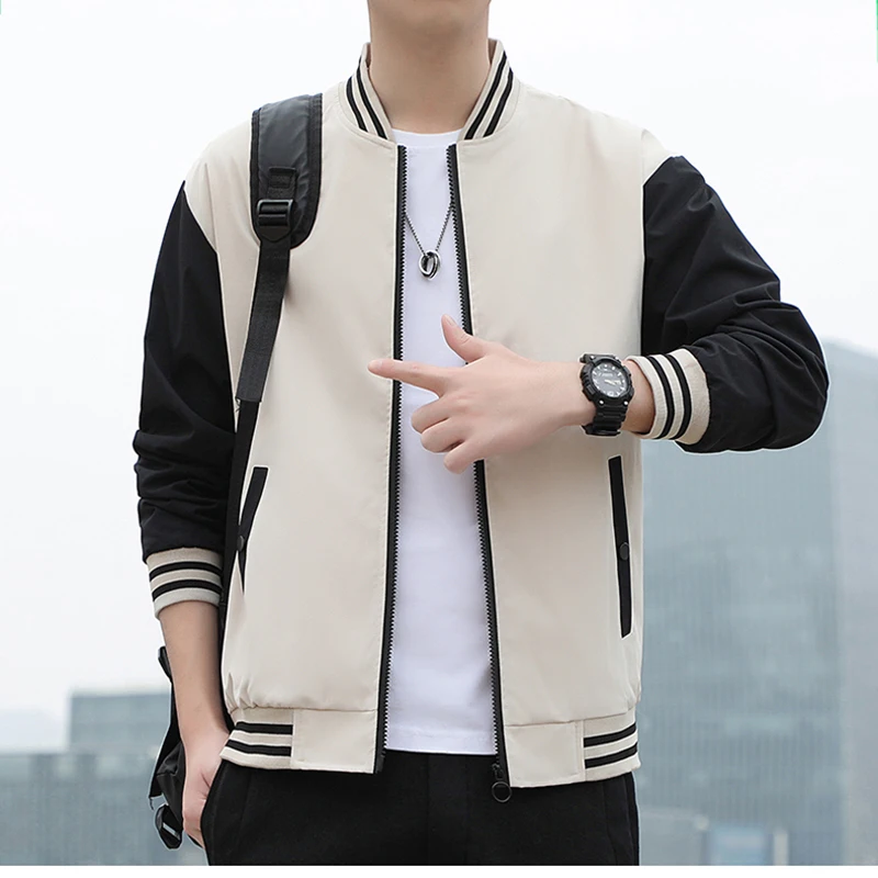 Spring Autumn Men Baseball Stand Collar Korean Style Casual Jackets And Coats Male Slim Fit Bomber Jacket_voghion.com