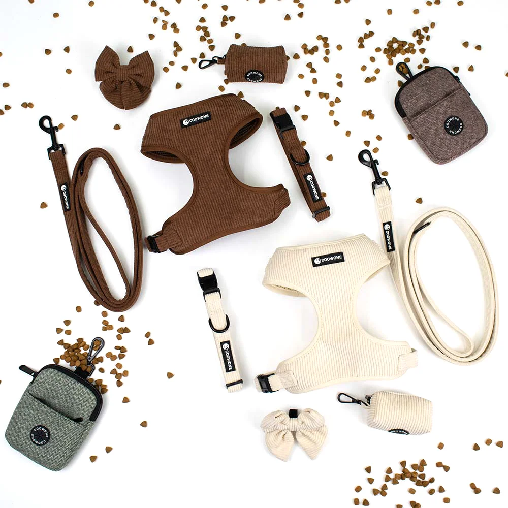 Luxury Corduroy Dog Harness Set Adjustable Dog Tactical Harness