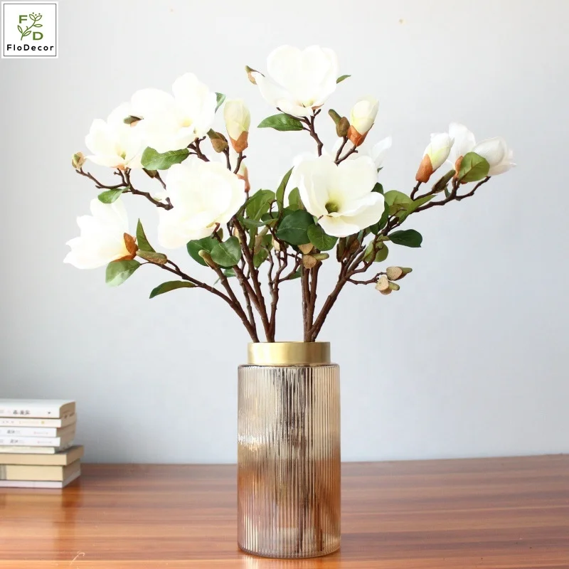 Hochwertige 3-Kpfige Knstliche Magnolienblten aus Seide Realistische  Groe Weie Heimdekoration Tischdekoration Hochzeit